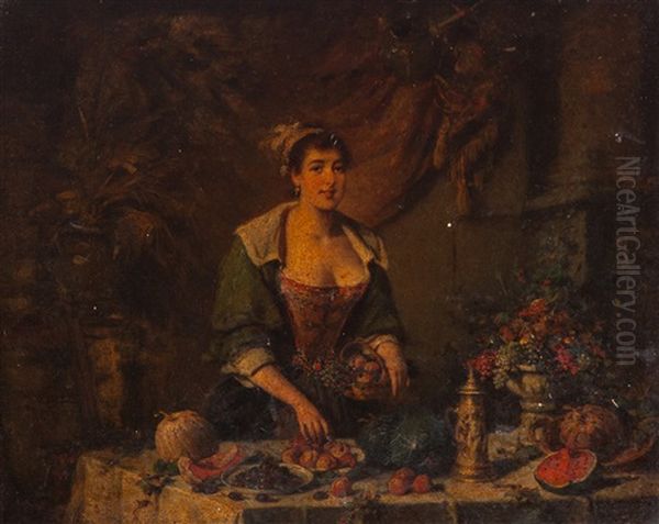 Woman At Table Oil Painting by Hermann Kern