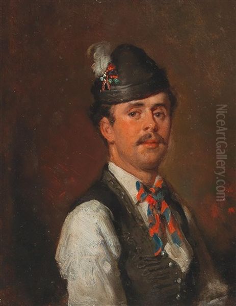 Young Man In Traditional Costume Oil Painting by Hermann Kern