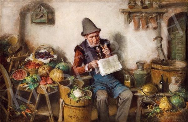 Man Reading Oil Painting by Hermann Kern