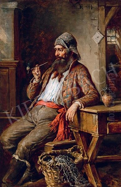 Fisherman Smoking Oil Painting by Hermann Kern