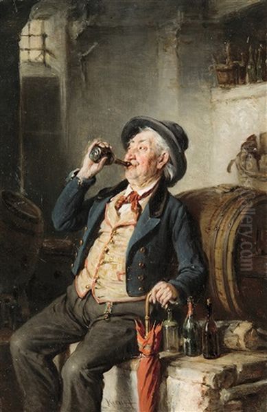 Wine Drinking Oil Painting by Hermann Kern