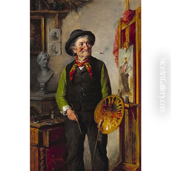 Der Maler In Seinem Atelier Oil Painting by Hermann Kern