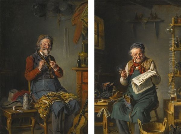 The Tailor And The Cobbler, A Pair Oil Painting by Hermann Kern