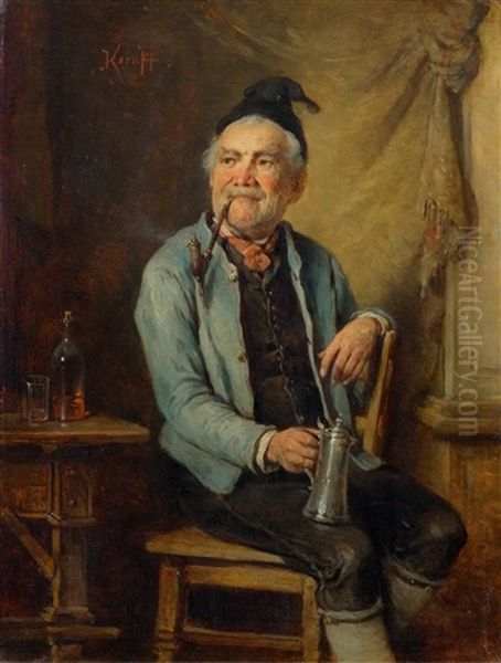 A Man With A Pipe Oil Painting by Hermann Kern