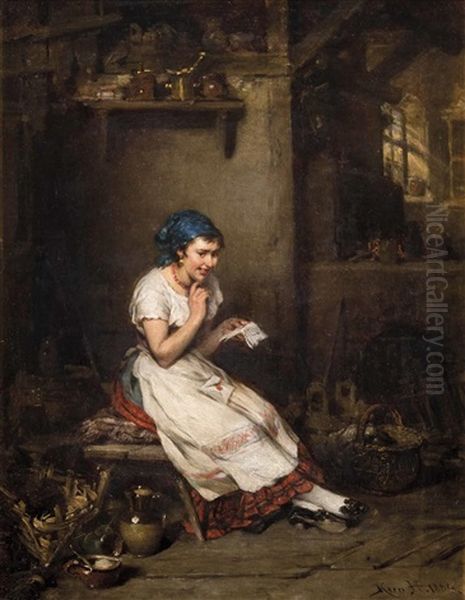 Der Erfreuliche Brief - Stubeninterieur Oil Painting by Hermann Kern