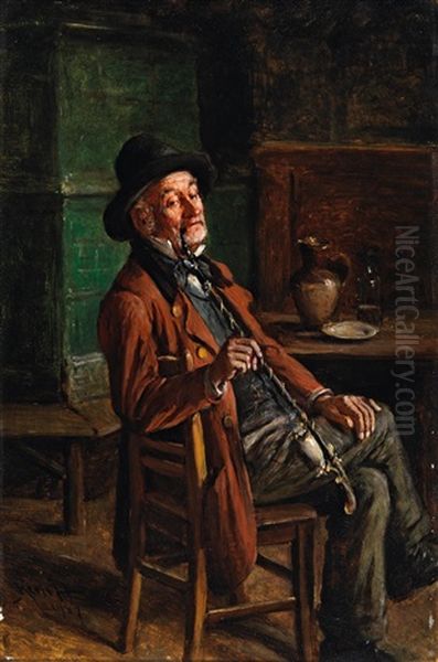 Der Pfeifenraucher Oil Painting by Hermann Kern