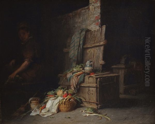 Gronnsakselgersken Oil Painting by Hermann Kern