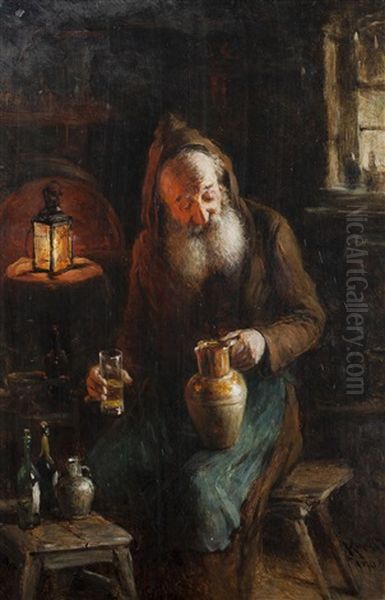 Man With Pitcher Oil Painting by Hermann Kern