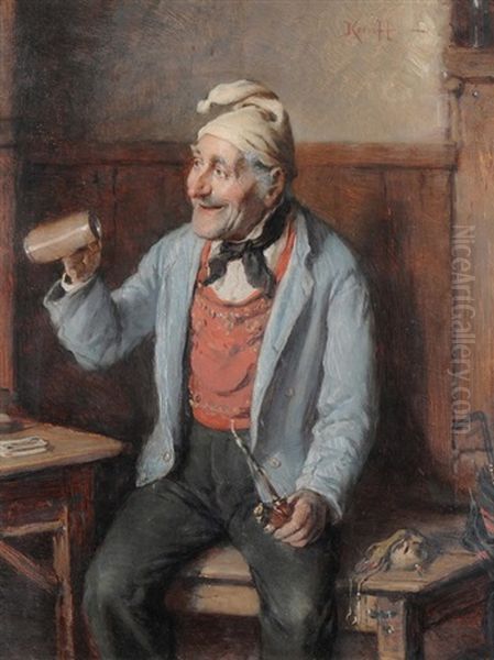 Trinkender Und Rauchender Kartenpieler Oil Painting by Hermann Kern