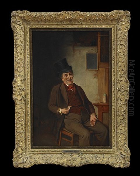 Man Seated, Holding A Token Oil Painting by Hermann Kern