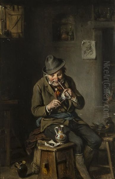 The Snuff Taker And The Smoker (pair) Oil Painting by Hermann Kern