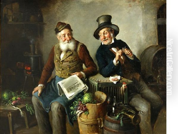 A Friendly Chat Oil Painting by Hermann Kern