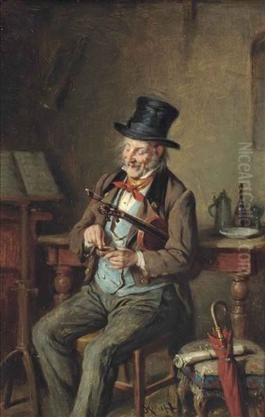 A Violinist Taking Snuff Oil Painting by Hermann Kern