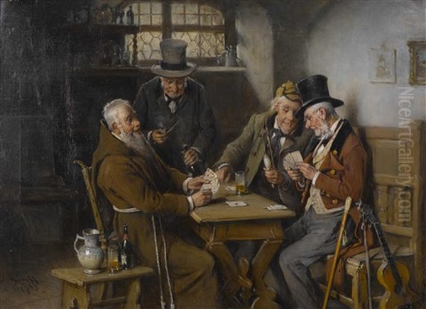 The Card Players Oil Painting by Hermann Kern