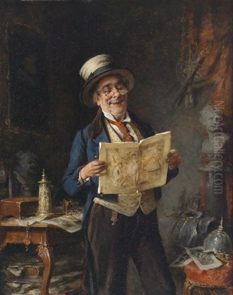 Rare Antiquitaten Oil Painting by Hermann Kern