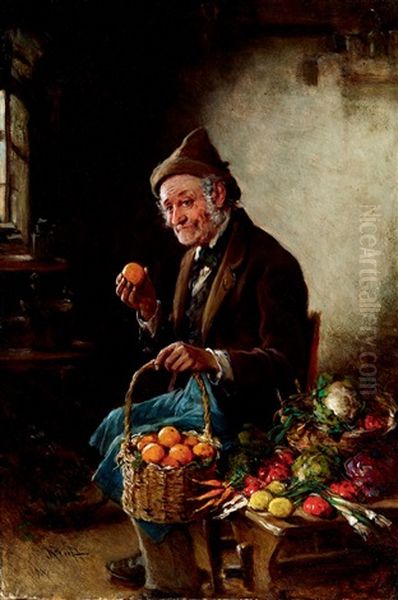 Fruit Seller Oil Painting by Hermann Kern