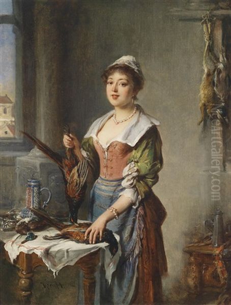 Wildbrethandlerin Oil Painting by Hermann Kern