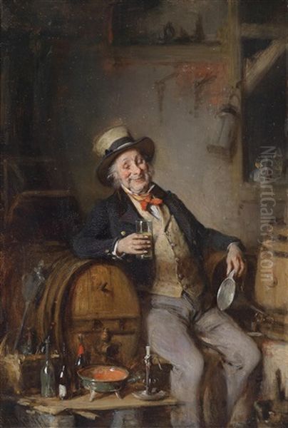 Ein Zufriedener Weinbeiser Oil Painting by Hermann Kern