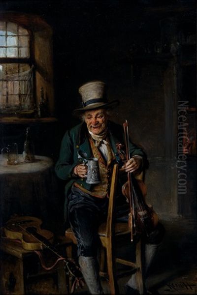 Geigenspieler Im Wirtshaus Oil Painting by Hermann Kern