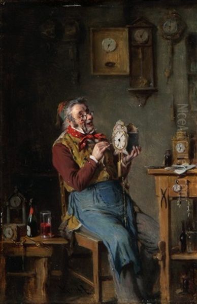 Uhrmachermeister Im Atelier Oil Painting by Hermann Kern