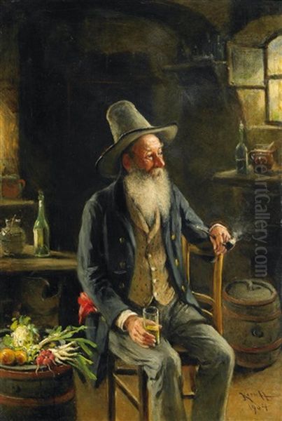 Der Musiggang. Alterer Herr In Der Stube, Dem Weine Frohnend Oil Painting by Hermann Kern