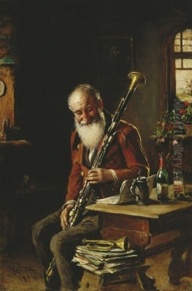 A Zenesz (the Musician) Oil Painting by Hermann Kern