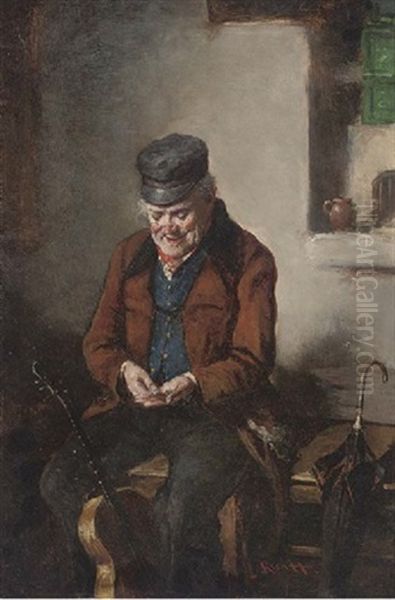 A Violinist Counting The Takings Oil Painting by Hermann Kern