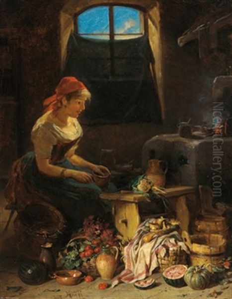 Madchen Am Kuchenherd Oil Painting by Hermann Kern