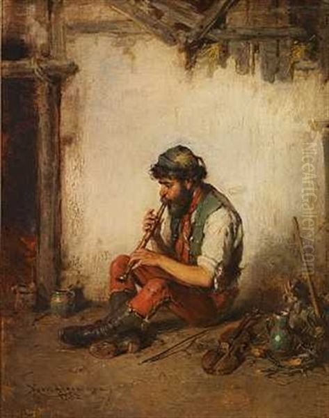 Flojtespilleren Oil Painting by Hermann Kern