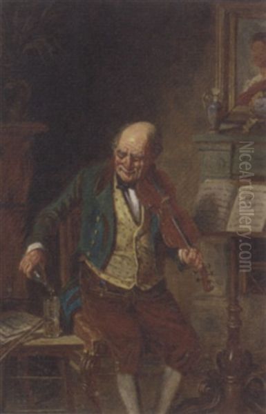 An Aid To Violin Practice Oil Painting by Hermann Kern