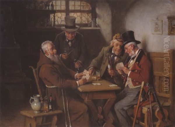 Eine Schwierige Kartenpartie Oil Painting by Hermann Kern