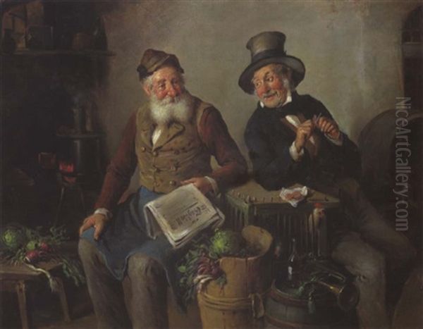 Tagesneuigkeiten Oil Painting by Hermann Kern