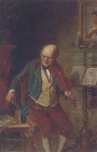 An Aid To Violin Practice Oil Painting by Hermann Kern