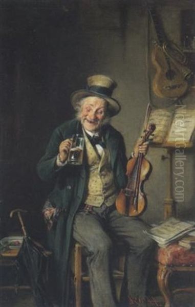 Der Durstige Geigenspieler Oil Painting by Hermann Kern