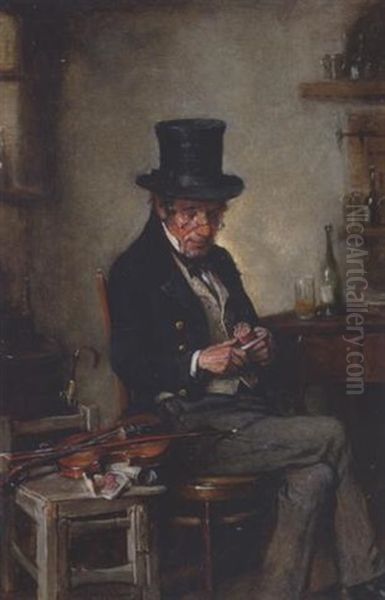 Der Dorfgeiger Bei Der Brotzeit Oil Painting by Hermann Kern