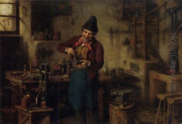 In The Workshop Oil Painting by Hermann Kern