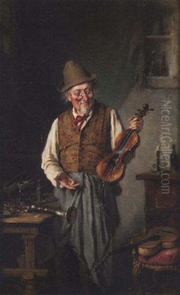 The Violin Mender Oil Painting by Hermann Kern