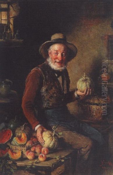 Mann Mit Kurbissen Oil Painting by Hermann Kern