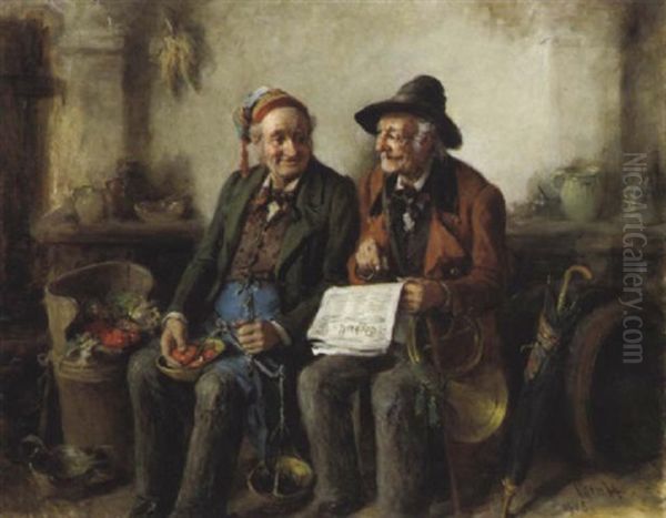 Die Neuesten Nachrichten Oil Painting by Hermann Kern