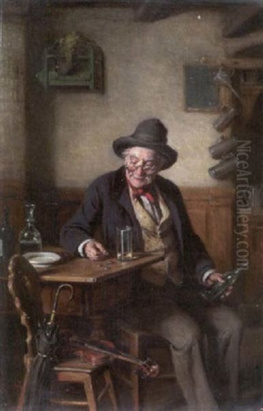 Alter Geigenspieler Bei Einem Glas Wein In Der Schanke Oil Painting by Hermann Kern