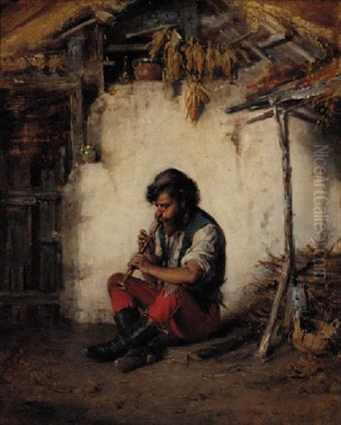 The Oboe Player Oil Painting by Hermann Kern