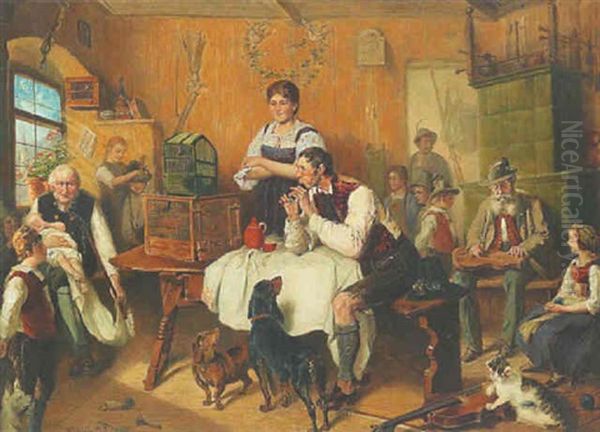 Musizieren Beim Gemutlichen Beisammensein Oil Painting by Hermann Kern