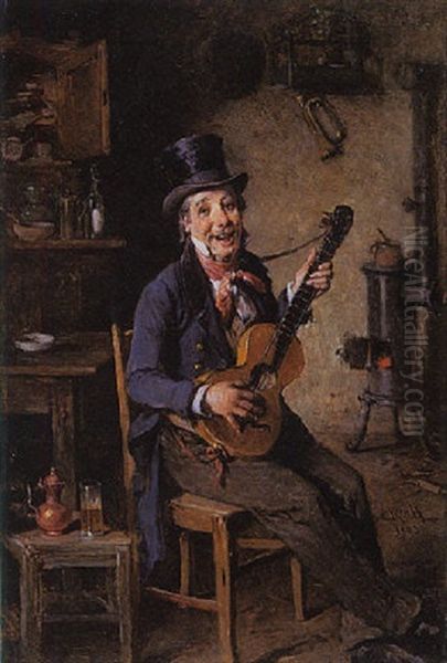 The Jolly Musician Oil Painting by Hermann Kern