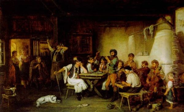 Musikalische Unterhaltung In Einem Ungarischen Wirtshaus Oil Painting by Hermann Kern