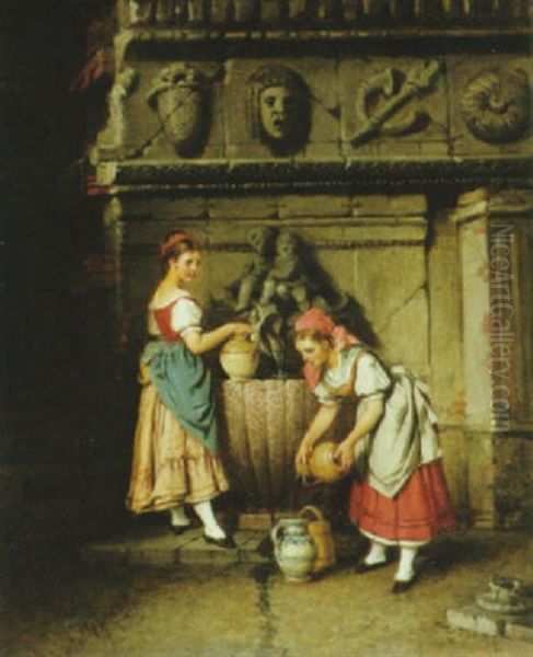 Madchen Am Brunnen Oil Painting by Hermann Kern