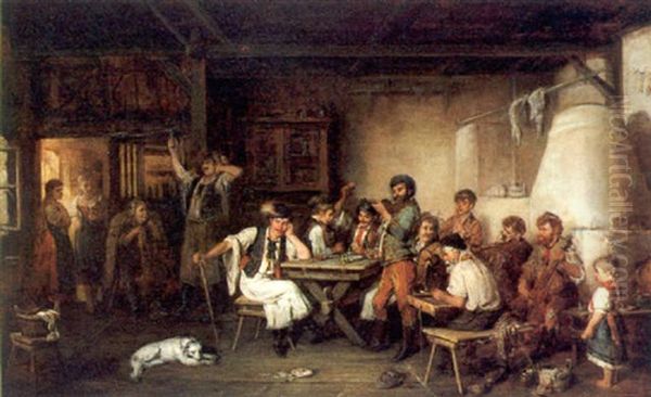 Musikalische Unterhaltung In Einen Ungarischen Wirtshaus Oil Painting by Hermann Kern