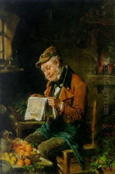 Koksinterior Med Tidningslasande Man Oil Painting by Hermann Kern