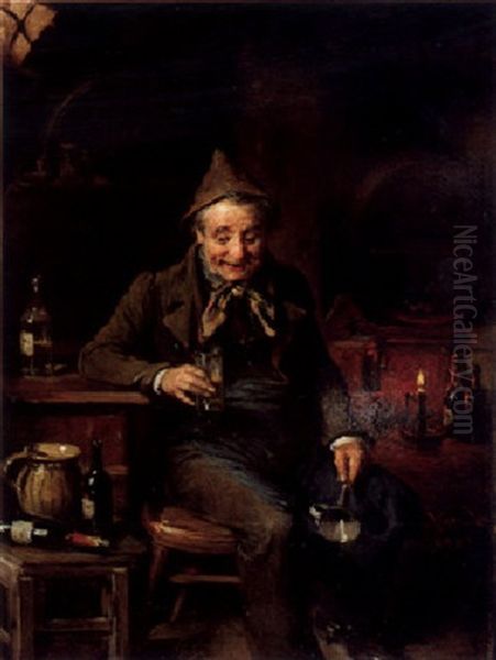 Trinkender Bauer Oil Painting by Hermann Kern