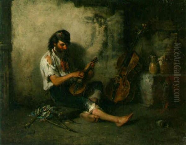 The Street Musician Oil Painting by Hermann Kern