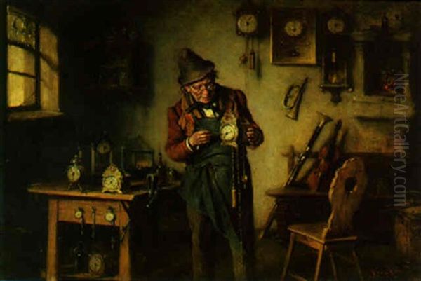 At The Watchmaker's Shop Oil Painting by Hermann Kern